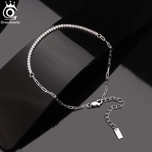 Planet Gates ORSA JEWELS 14K Gold Plated Paperclip Chains Tennis Bracelet For Women 925 Sterling Silver Handmade Bracelets Jewelry SB141