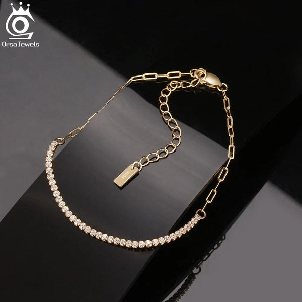 Planet Gates ORSA JEWELS 14K Gold Plated Paperclip Chains Tennis Bracelet For Women 925 Sterling Silver Handmade Bracelets Jewelry SB141