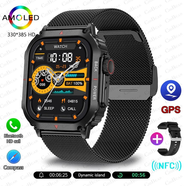 Planet Gates other / black net For Huawei Xiaomi NFC Smart Watch Men AMOLED HD Screen Heart Rate Health Tracker Bluetooth Call IP68 Waterproof Smartwatch 2024