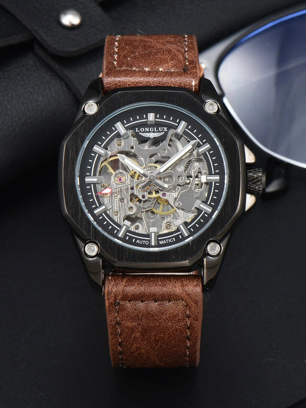 Planet Gates Other / CHINA Man watch automatic movement cool wholesale automatic watch luxury skeleton waterproof leather LONGLUX mechanical wrist watches