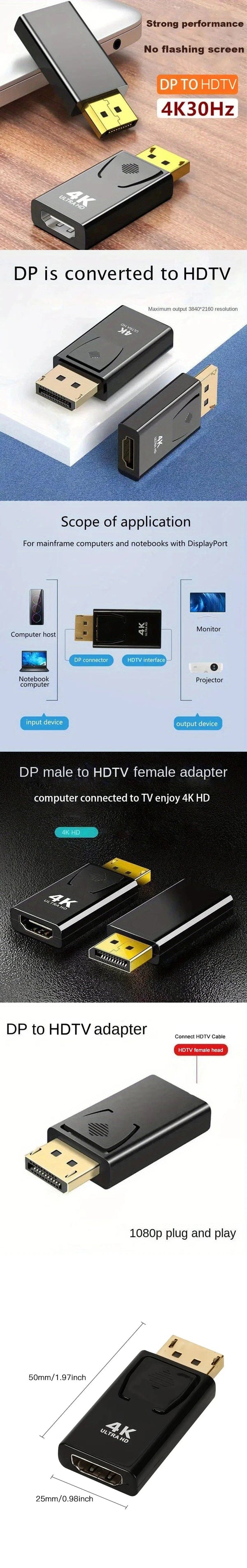 Planet Gates Other DP To HDTV 4K Connector DisplayPort DP Male to HDMI Female Adapter Converter Video Audio Plug Switch For Computer TV Laptop