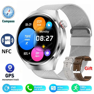 Planet Gates other / Silver Mesh belt 2 2024 New Smart Watch Heart rate Health Monitor Bluetooth Call NFC GPS Tracker IP68 Waterproof  SmartWatch Men For HUAWEI GT4 Pro