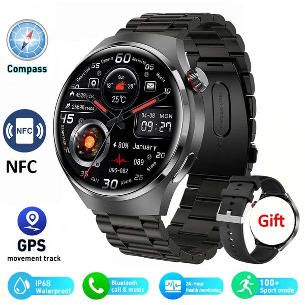 Planet Gates other / Silver Mesh belt 2 2024 New Smart Watch Heart rate Health Monitor Bluetooth Call NFC GPS Tracker IP68 Waterproof  SmartWatch Men For HUAWEI GT4 Pro