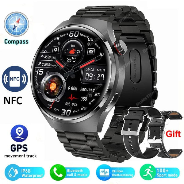 Planet Gates other / Silver Mesh belt 2 2024 New Smart Watch Heart rate Health Monitor Bluetooth Call NFC GPS Tracker IP68 Waterproof  SmartWatch Men For HUAWEI GT4 Pro