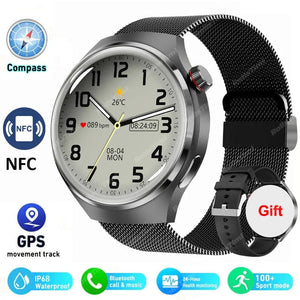 Planet Gates other / Silver Mesh belt 2 2024 New Smart Watch Heart rate Health Monitor Bluetooth Call NFC GPS Tracker IP68 Waterproof  SmartWatch Men For HUAWEI GT4 Pro
