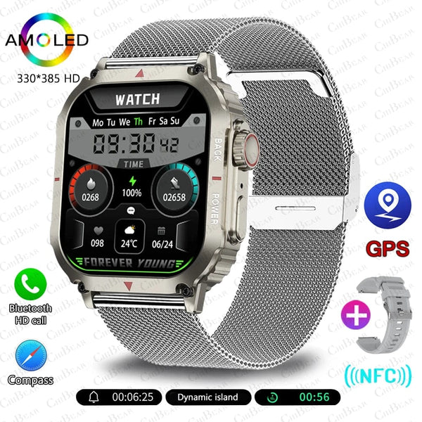 Planet Gates other / silver net For Huawei Xiaomi NFC Smart Watch Men AMOLED HD Screen Heart Rate Health Tracker Bluetooth Call IP68 Waterproof Smartwatch 2024