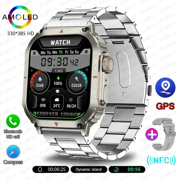 Planet Gates other / silver steel For Huawei Xiaomi NFC Smart Watch Men AMOLED HD Screen Heart Rate Health Tracker Bluetooth Call IP68 Waterproof Smartwatch 2024