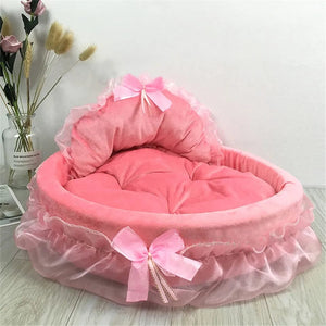 Planet Gates OUT4090-A / S Hanpanda Fantasy Bow Lace Dog Bed Beds For Large Dogs Detachable Oval Pink Princess Pet Bed Basket For Dog Pet Wedding Furniture