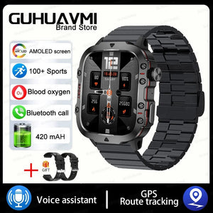 Planet Gates Outdoor Sports Watch / Black-Leather 2024 For Xiaomi New Rugged Military GPS Smart Watch Men Bluetooth Call Health Monitoring AI Voice Sports Waterproof Smartwatches