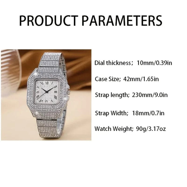 Planet Gates Oversize Square Dial Rhinestone Alloy Watch Fancy Women Watches Jewelry Sophisticated And Stylish Women Watch