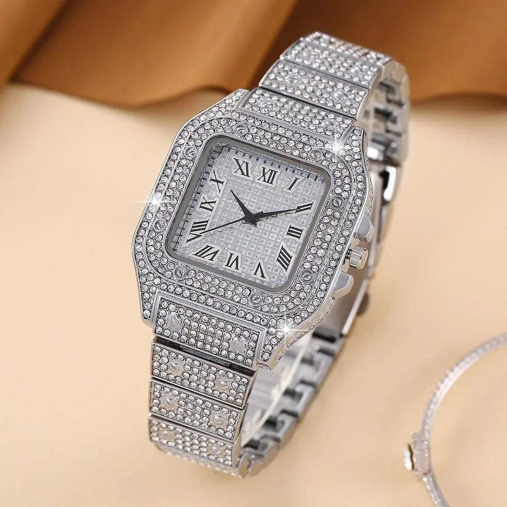 Planet Gates Oversize Square Dial Rhinestone Alloy Watch Fancy Women Watches Jewelry Sophisticated And Stylish Women Watch