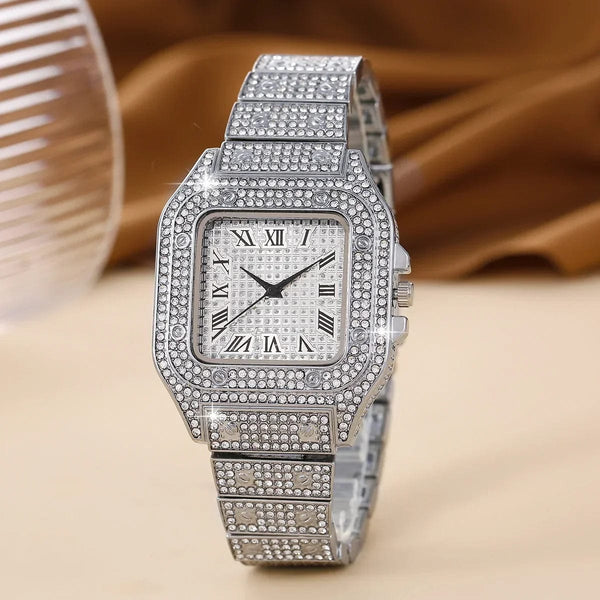 Planet Gates Oversize Square Dial Rhinestone Alloy Watch Fancy Women Watches Jewelry Sophisticated And Stylish Women Watch