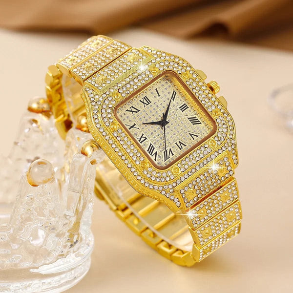 Planet Gates Oversize Square Dial Rhinestone Alloy Watch Fancy Women Watches Jewelry Sophisticated And Stylish Women Watch