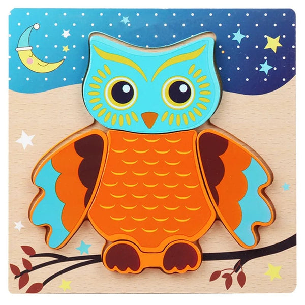 Planet Gates owl Wooden 3D Toys Puzzle Cartoon Animals Early Learning Cognition Intelligence Puzzle Game Colorful Montessori Baby Toddler Gifts