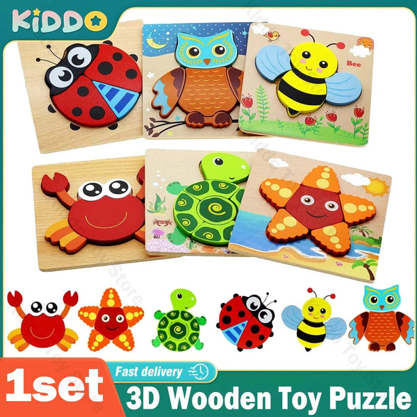 Planet Gates owl Wooden 3D Toys Puzzle Cartoon Animals Early Learning Cognition Intelligence Puzzle Game Colorful Montessori Baby Toddler Gifts
