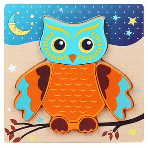 Planet Gates owl Wooden 3D Toys Puzzle Cartoon Animals Early Learning Cognition Intelligence Puzzle Game Colorful Montessori Baby Toddler Gifts