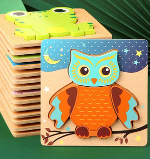 Planet Gates owl Wooden 3D Toys Puzzle Cartoon Animals Early Learning Cognition Intelligence Puzzle Game Colorful Montessori Baby Toddler Gifts