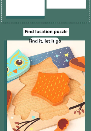 Planet Gates owl Wooden 3D Toys Puzzle Cartoon Animals Early Learning Cognition Intelligence Puzzle Game Colorful Montessori Baby Toddler Gifts