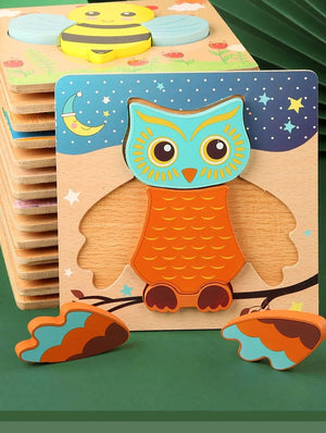 Planet Gates owl Wooden 3D Toys Puzzle Cartoon Animals Early Learning Cognition Intelligence Puzzle Game Colorful Montessori Baby Toddler Gifts
