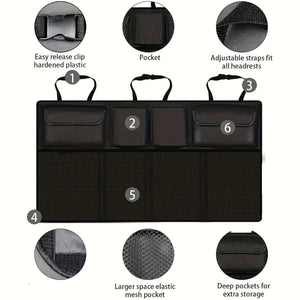 Planet Gates Oxford Cloth, Mesh Cloth / 8 Storage Bags 1pc Large Car Trunk Organizer Bag, Multifunctional Car Rear Seat Back Storage Bag, Collapsible Hanging Storage Bag, Waterproof Large Capacity Bag