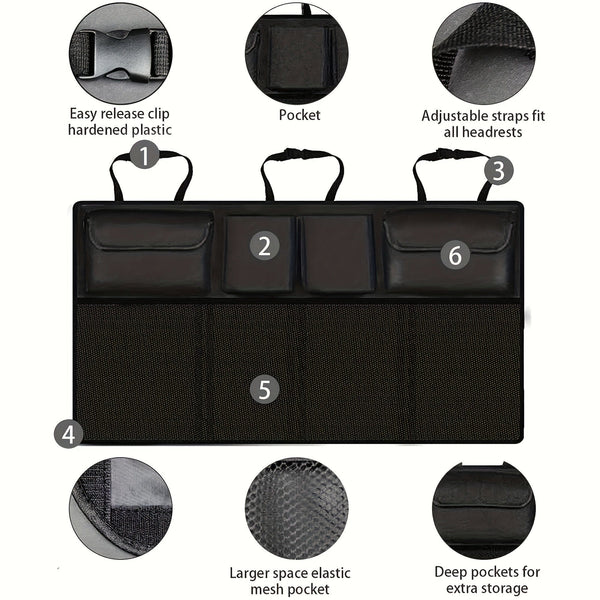 Planet Gates Oxford Cloth, Mesh Cloth / 8 Storage Bags 1pc Large Car Trunk Organizer Bag, Multifunctional Car Rear Seat Back Storage Bag, Collapsible Hanging Storage Bag, Waterproof Large Capacity Bag