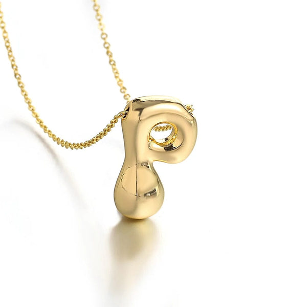 Planet Gates P Greatera Gold Color Chunky Balloon Bubble Initial Letter Pendant Choker Necklaces for Women Custom Personalized Jewelry