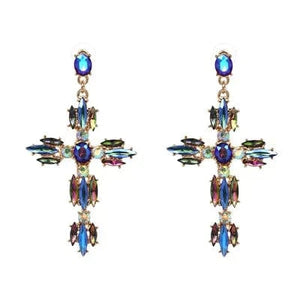 Planet Gates P1403BU JURAN Baroque Vintage Big Cross Earrings For Women Large Long Earrings Jewelry Brincos Rhinestones Dangle Earrings Bijoux 2019