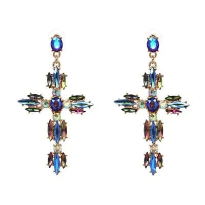 Planet Gates P1403BU JURAN Baroque Vintage Big Cross Earrings For Women Large Long Earrings Jewelry Brincos Rhinestones Dangle Earrings Bijoux 2019