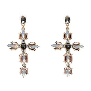Planet Gates P1403GY JURAN Baroque Vintage Big Cross Earrings For Women Large Long Earrings Jewelry Brincos Rhinestones Dangle Earrings Bijoux 2019