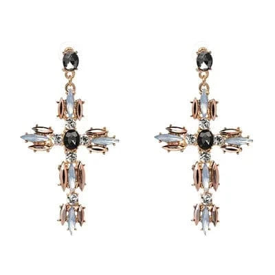 Planet Gates P1403GY JURAN Baroque Vintage Big Cross Earrings For Women Large Long Earrings Jewelry Brincos Rhinestones Dangle Earrings Bijoux 2019