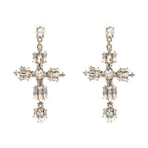 Planet Gates P1403WH JURAN Baroque Vintage Big Cross Earrings For Women Large Long Earrings Jewelry Brincos Rhinestones Dangle Earrings Bijoux 2019