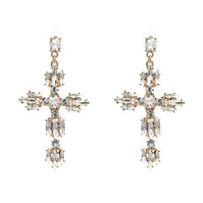 Planet Gates P1403WH JURAN Baroque Vintage Big Cross Earrings For Women Large Long Earrings Jewelry Brincos Rhinestones Dangle Earrings Bijoux 2019
