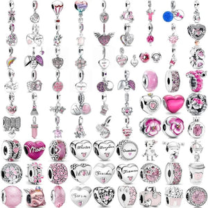 Planet Gates P351 2024 New Sping Pink Bag Pany Flower Caterpillar Diy 925 Sterling Silver Bead Fit Bracelet Bangle Jewerlry Accessories