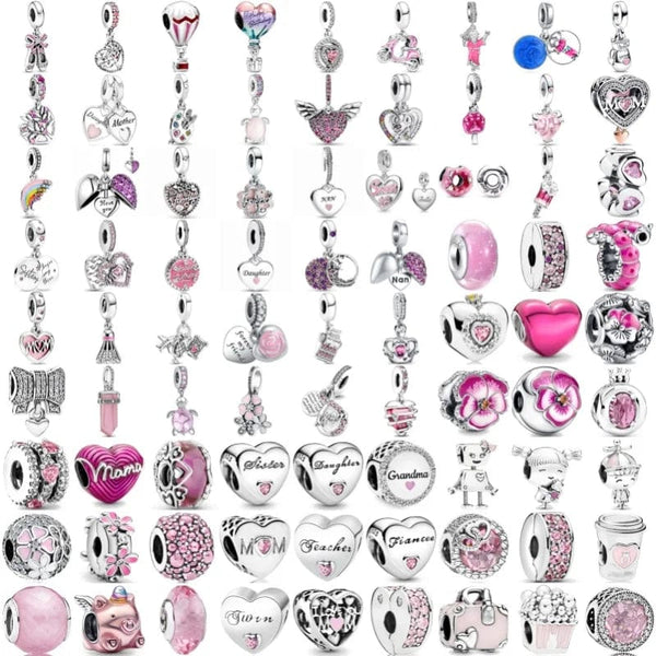 Planet Gates P351 2024 New Sping Pink Bag Pany Flower Caterpillar Diy 925 Sterling Silver Bead Fit Bracelet Bangle Jewerlry Accessories