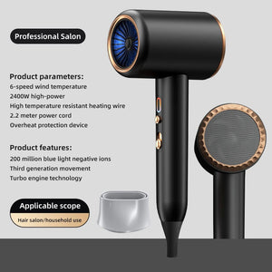 Planet Gates P93360-Black-EU New High-Speed Hair Dryer 2400W High-Power Negative Ion Ultra Silent Recommended Professional Hair Dryer For Home Hair Salons