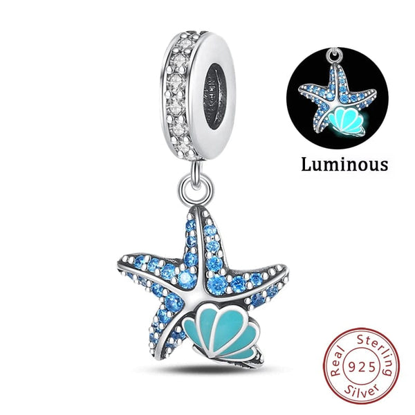 Planet Gates PAC450 Fit Qikaola 925 Original Bracelets Blue Zircon Owl Luminous Sea Turtle Octopus 925 Silver Charms Beads DIY Birthday Jewelry Gift