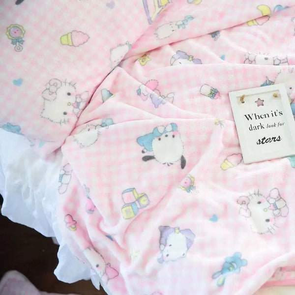 Planet Gates pachacco blanket / 200x200cm Cartoon Hello Kitty Plush Blanket Anime Flannel Pillowcase Kawaii Sanrio Room Decor Nap Air Conditioner QuiltFine Gift For Girl