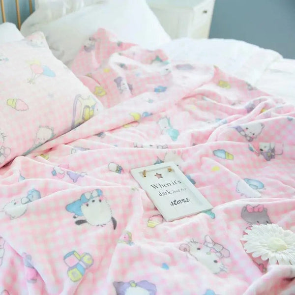 Planet Gates pachacco blanket / 200x200cm Cartoon Hello Kitty Plush Blanket Anime Flannel Pillowcase Kawaii Sanrio Room Decor Nap Air Conditioner QuiltFine Gift For Girl
