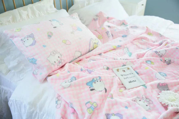 Planet Gates pachacco blanket / 200x200cm Cartoon Hello Kitty Plush Blanket Anime Flannel Pillowcase Kawaii Sanrio Room Decor Nap Air Conditioner QuiltFine Gift For Girl