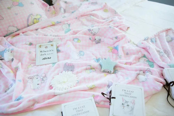 Planet Gates pachacco blanket / 200x200cm Cartoon Hello Kitty Plush Blanket Anime Flannel Pillowcase Kawaii Sanrio Room Decor Nap Air Conditioner QuiltFine Gift For Girl