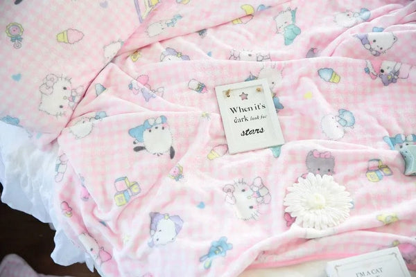 Planet Gates pachacco blanket / 200x200cm Cartoon Hello Kitty Plush Blanket Anime Flannel Pillowcase Kawaii Sanrio Room Decor Nap Air Conditioner QuiltFine Gift For Girl