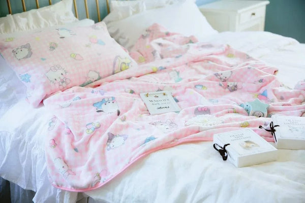 Planet Gates pachacco blanket / 200x200cm Cartoon Hello Kitty Plush Blanket Anime Flannel Pillowcase Kawaii Sanrio Room Decor Nap Air Conditioner QuiltFine Gift For Girl