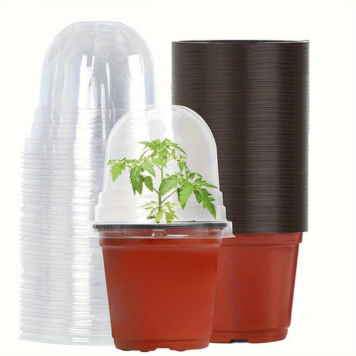 Planet Gates Pack Of 50 With Lid 50 Packs, Plant Nursery Pots With Humidity Domes, 50 Sets 10.16 Cm Soft Nursery Pots (50 Pots + 50 Clear Lids), Seed Starter Pots Small Planter Containers With Drain Holes