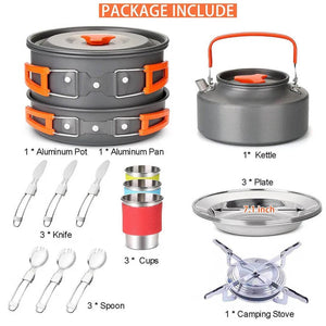 Planet Gates Package 1 / CHINA Camping Travel Equipment Tableware Cookware Kit Pots Burner Gas Stove Accessories Kitchen Utensils Sets Picnic BBQ Supplies