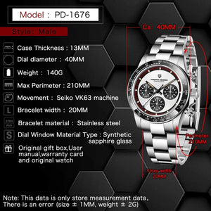Planet Gates PAGANI DESIGN 2024 New Men Quartz Wristwatch Fashion Ceramic Bezel Chronograph Stopwatch Waterproof 100m Stainless Watch for Men