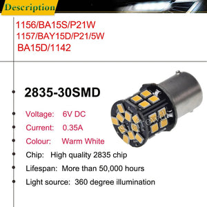 Planet Gates Pair 6V LED Signal Lamp 1156 BA15S 1157 BAY15D BA15D Warm White Car Motorcycle Bike Backup Reverse Tail Brake Turn Light Styling