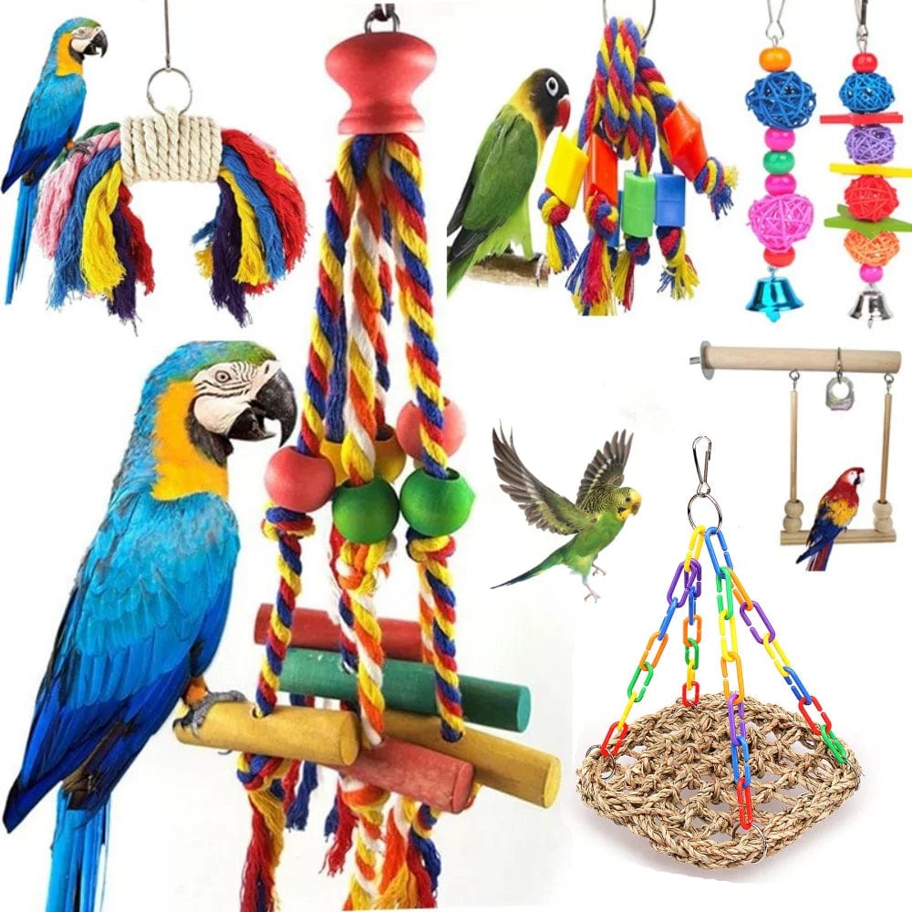 Planet Gates Parrot Chew Toy Cotton Rope Birds Toy Bite Bridge Bird Tearing Toys Cockatiels Training Hang Swings Birds Cage Supplies
