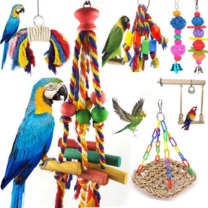 Planet Gates Parrot Chew Toy Cotton Rope Birds Toy Bite Bridge Bird Tearing Toys Cockatiels Training Hang Swings Birds Cage Supplies