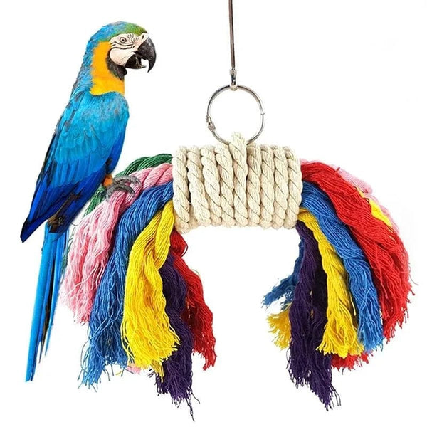Planet Gates Parrot Chew Toy Cotton Rope Birds Toy Bite Bridge Bird Tearing Toys Cockatiels Training Hang Swings Birds Cage Supplies