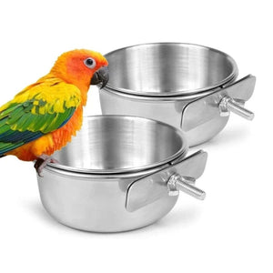 Planet Gates Parrot Feeding Cups Bird Feeder Dish Removable Stainless Steel Food Bowls with Clamp Holder for Cage for Small Animals Bird Cage